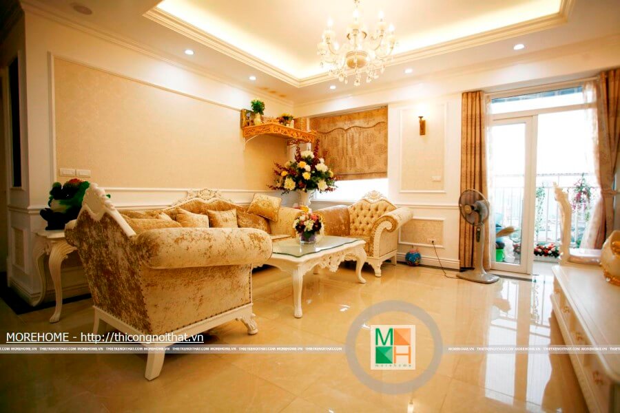 Bộ sofa tân cổ điển vải nhung tạo cảm giác ấm áp, vô cùng mềm mại