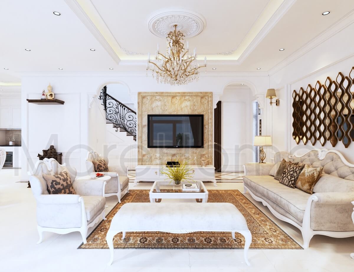 Mẫu sofa phòng bọc nỉ cao cấp với thiết kế tân cổ điển cho nhà phốbiệt thự đẹp sang trọng