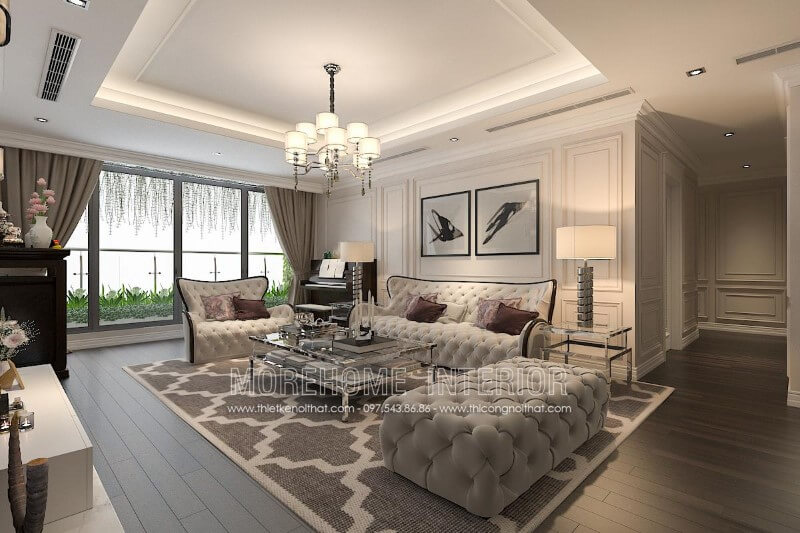 Sofa tân cổ điển đẹp thường được sử dụng trong các phòng khách rộng